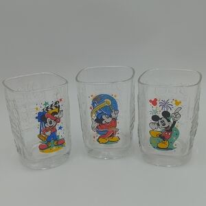 Vintage 2000 McDonald's Disney Glass Tumblers 3 Mickey Mouse Millenium Celebrate
